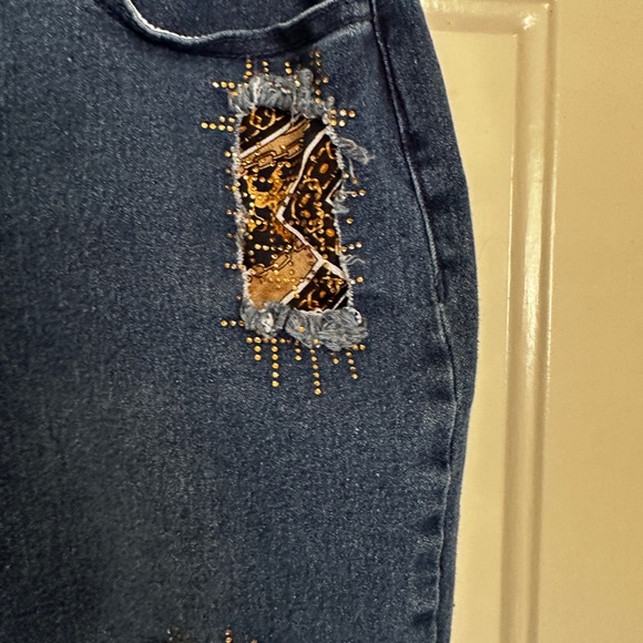 VIA RITINA JEANS SPARKLE & LEOPARD PRINT SZ.4 STRETCH - Picture 3 of 9